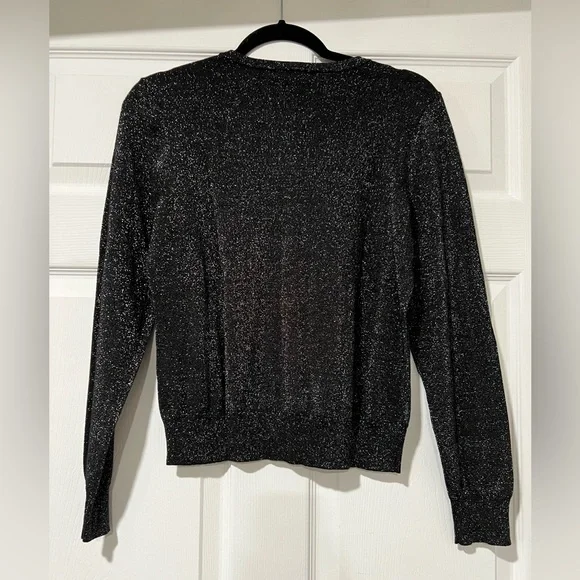Ann Taylor Long Sleeve Button Up Cardigan Sweater Medium Black Metallic Sparkle - Picture 3 of 6